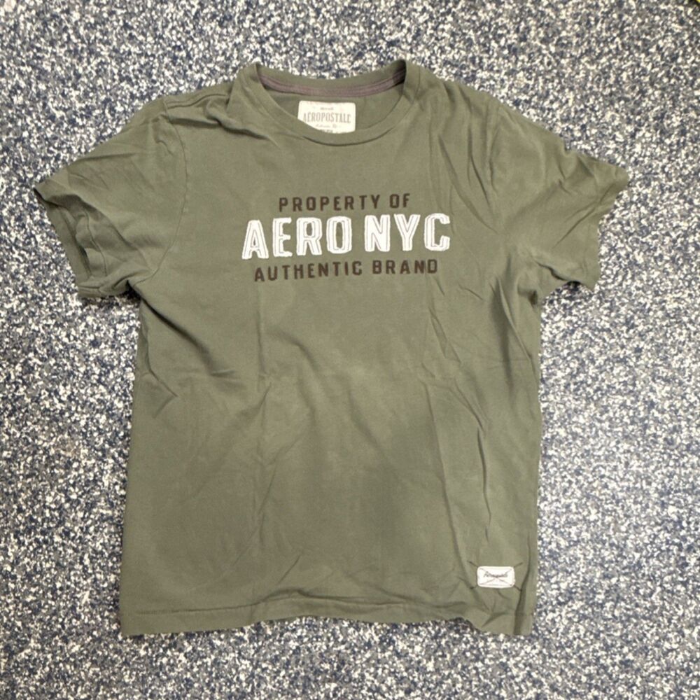 VTG‎ Aeropostale NYC Olive Green Cotton Men's Short Sleeve L T-Shirt Y2K Preppy